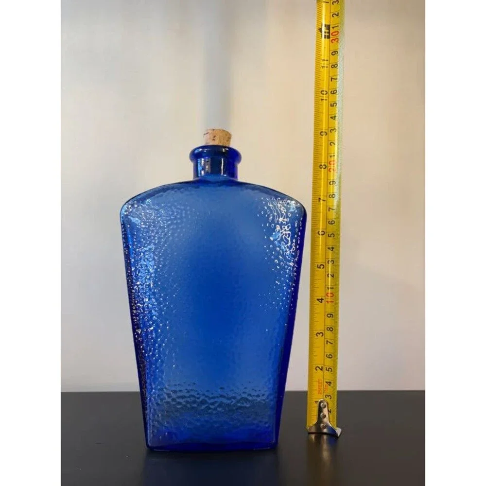 Libbey Cobalt Blue Glass Decanter Bottle Hammered Texture Cork Made in Canada